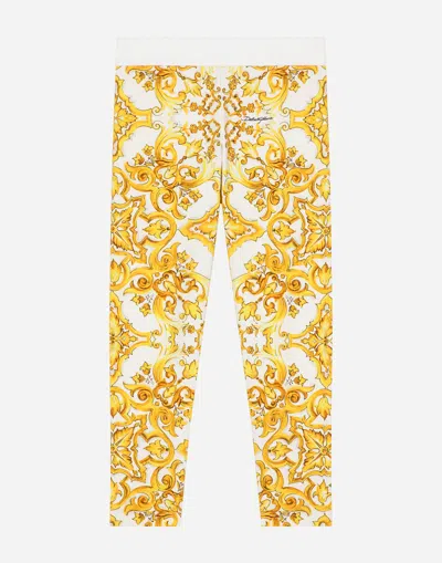 Dolce & Gabbana Interlock Leggings With Yellow Majolica Print