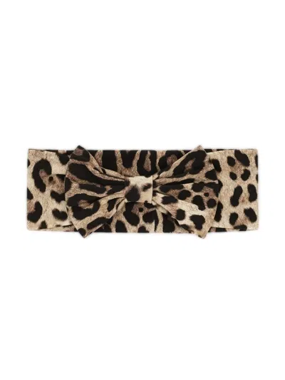 Dolce & Gabbana Babies' Interlock Leopard-print Headband In Brown