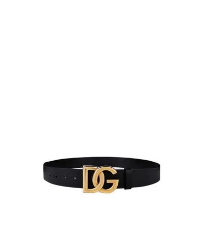 Dolce & Gabbana Interlock Logo Buckle Belt In Black