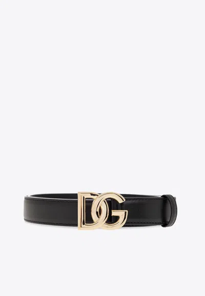 Dolce & Gabbana Interlock Logo Leather Belt In Black