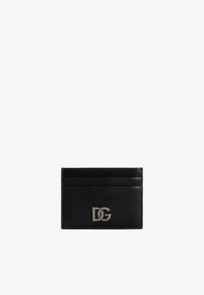 Dolce & Gabbana Interlocked-dg Leather Cardholder In Black