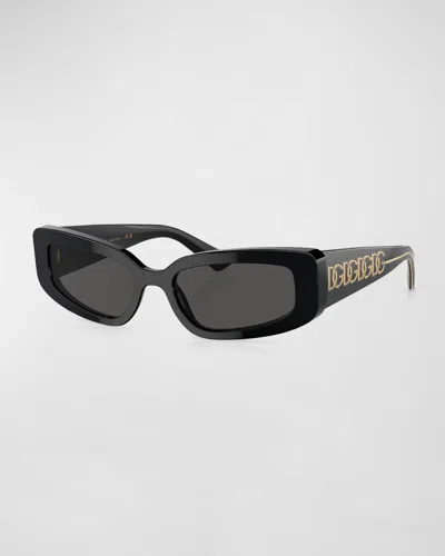Dolce & Gabbana Interlocking Dg Acetate Cat-eye Sunglasses In Black/gray