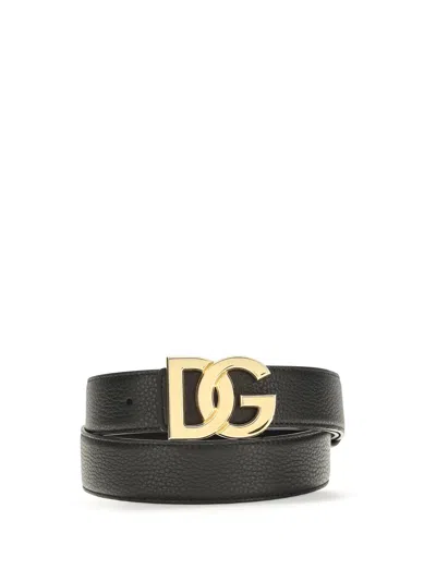 Dolce & Gabbana Black Calf Leather Bos Taurus Regular Belt In Red