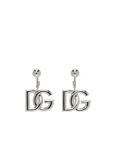 Dolce & Gabbana Interlocking Logo Drop Earrings In Gray