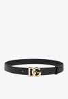 Dolce & Gabbana Black Thin Belt With Golden Dg Buckle In Leather Woman  In Black