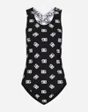 Dolce & Gabbana One-piece Swimsuit With All-over Dg Logo Print In Multicolor