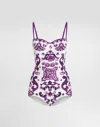 Dolce & Gabbana Maiolica-print Swimsuit In Purple