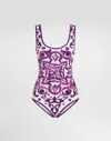 Dolce & Gabbana Women Maiolica Print One-piece Swimsuit In Purple