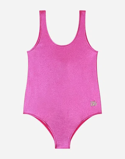Dolce & Gabbana One-piece Swimsuit With Dg Logo In Pink