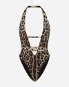 Dolce & Gabbana Leopard-print Belted One-piece Swimsuit In Animal Print