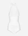 Dolce & Gabbana Halter Neck Ruched Detailing One-piece Swimsuit In White