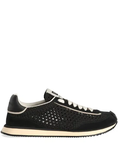 Dolce & Gabbana Dg Cushion Suede And Leather-trimmed Crocheted Sneakers In Black