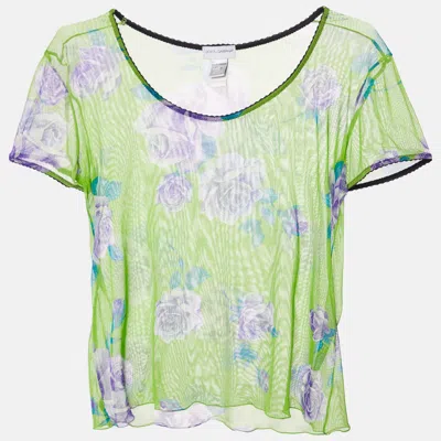 Pre-owned Dolce & Gabbana Intimo Green Floral Print Sheer Top S