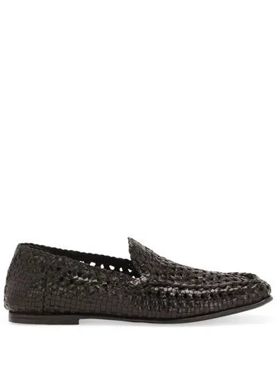 Dolce & Gabbana Interwoven Leather Loafers In Black
