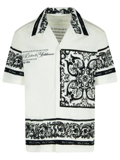 Dolce & Gabbana Intricate Baroque Print White Cotton Shirt In Black