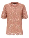 Dolce & Gabbana Intricate Floral Lace T-shirt With Scalloped Hem In Pink