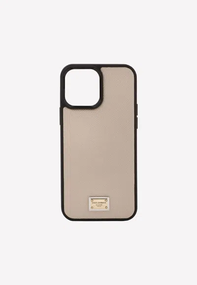Dolce & Gabbana Iphone 13 Pro Max Cover In Calf Leather In Pink