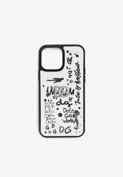 Dolce & Gabbana Iphone 13 Pro Max Graffiti Print Cover In Monochrome