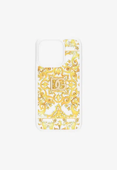 Dolce & Gabbana Iphone 15 Pro Majolica Print Cover In Yellow