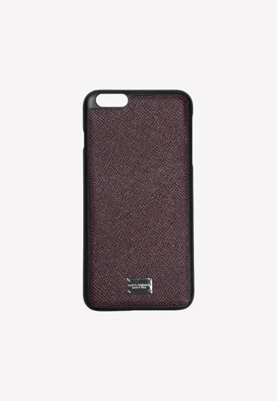 Dolce & Gabbana Iphone 6 Plus Logo Plate Cover In Dauphine Leather In Bordeaux