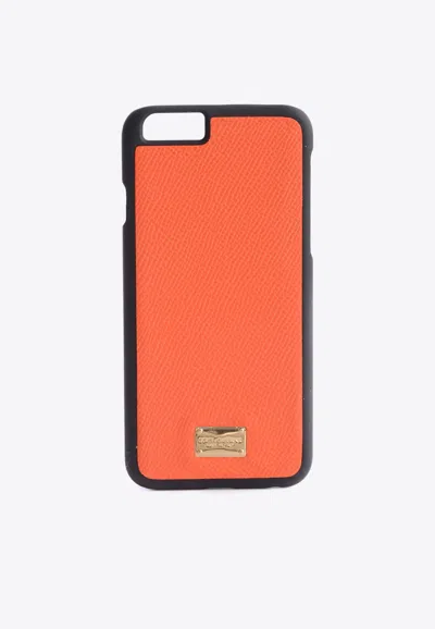 Dolce & Gabbana Iphone 6/6s Logo Plaque Leather Case In Orange