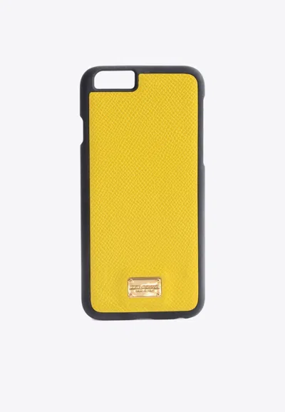 Dolce & Gabbana Iphone 6/6s Logo Plaque Leather Case In Yellow