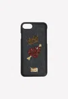 Dolce & Gabbana Iphone 7 Embroidered Cover In Grained Leather In Black