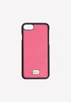 Dolce & Gabbana Iphone 7 Logo Plate Cover In Grained Leather In Hot Pink