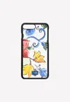 Dolce & Gabbana Iphone 7 Plus Maiolica Print Cover In Grained Leather In Multicolor