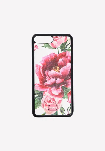 Dolce & Gabbana Iphone 8 Plus Floral Cover In Grained Leather In Multicolor