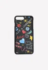 Dolce & Gabbana Iphone 8 Plus Graffiti Print Cover In Dauphine Leather In Black