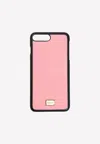 Dolce & Gabbana Iphone 8 Plus Logo Plate Cover In Grained Leather In Pink