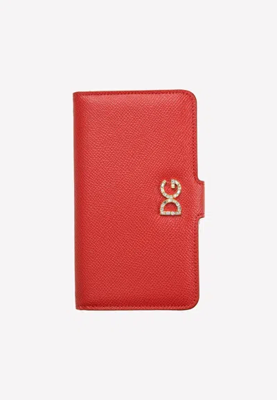 Dolce & Gabbana Iphone X Crystal Dg Logo Flip Cover In Red