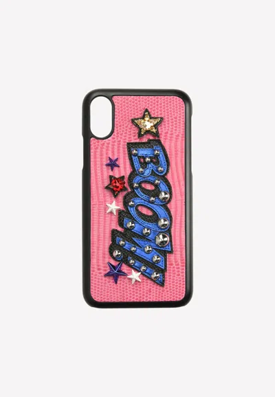 Dolce & Gabbana Iphone X Embellished Cover With Boom Details In Pink
