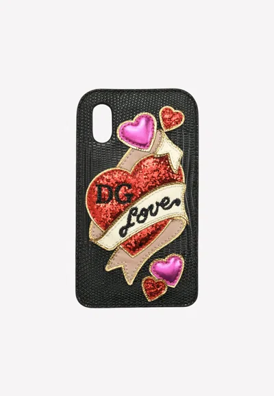 Dolce & Gabbana Iphone X Embroidered Dg Love Cover In Black
