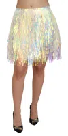 Dolce & Gabbana Iridescent Fringe Mini Skirt Mid Women's Waist In Multi