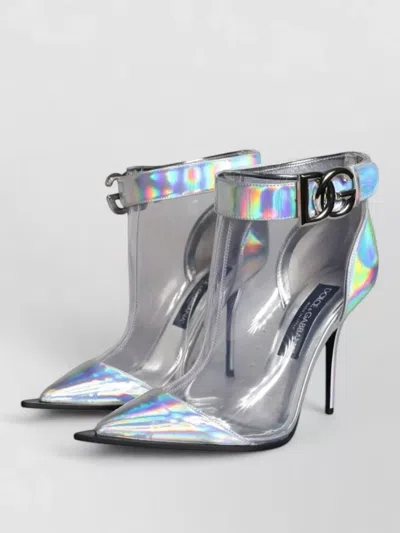 Dolce & Gabbana Iridescent Pvc Pointed Toe Ankle Boots In Silver