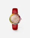 Dolce & Gabbana Iris Watch In Yellow Gold With Multi-colored Fine Gems And Diamonds In Red