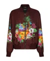 Dolce & Gabbana Maroon Floral Print Full Zip Bomber Jacket In Multicolor