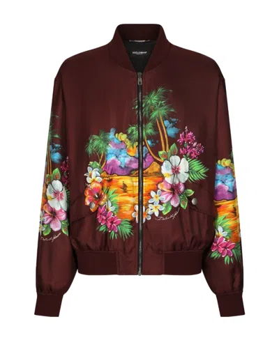 DOLCE & GABBANA ISLAND-PRINT SILK BOMBER JACKET