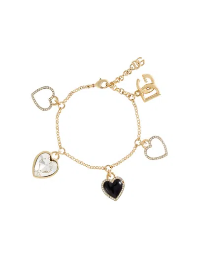 Dolce & Gabbana Italian Tailored Bracelet With Heart-shaped Charms In Gold