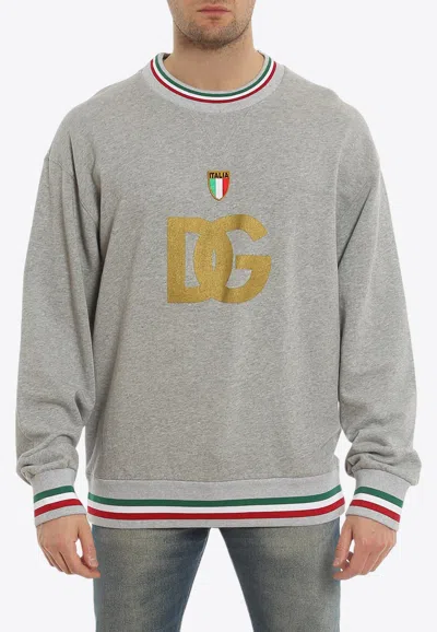 Dolce & Gabbana Italy Crest Crewneck Logo Sweatshirt In Gray