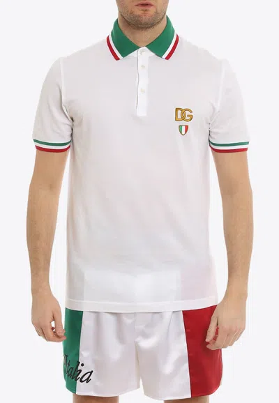 Dolce & Gabbana Italy Crest Dg Logo Polo T-shirt In White