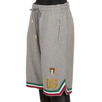 Pre-owned Dolce & Gabbana Italy Flag Dg Logo Cotton Bermuda Sweatshorts Pocket Gray 13668