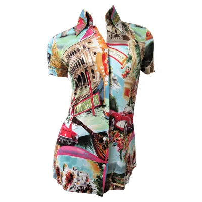 Pre-owned Dolce & Gabbana Italy Scenes Silk Shirt Top In Brown