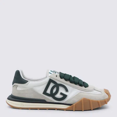Dolce & Gabbana Ivory And Green Leather Sneakers In Gray