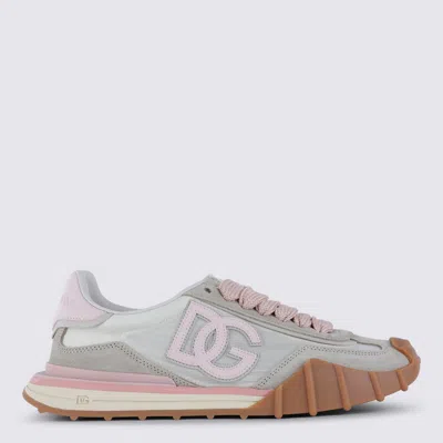 Dolce & Gabbana Dg Athletic Sneakers In Ivory And Pink Fabric And Leather In Multi