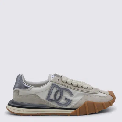 Dolce & Gabbana Ivory And Silver Leather Dg Sneakers In Gray