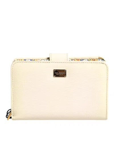 Pre-owned Dolce & Gabbana Ivory Calf Leather Compact Logo Plaque Card Holder Women's Wallet ()