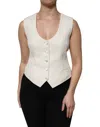 Dolce & Gabbana Ivory Cotton Button Down Sleeveless Vest Top In White